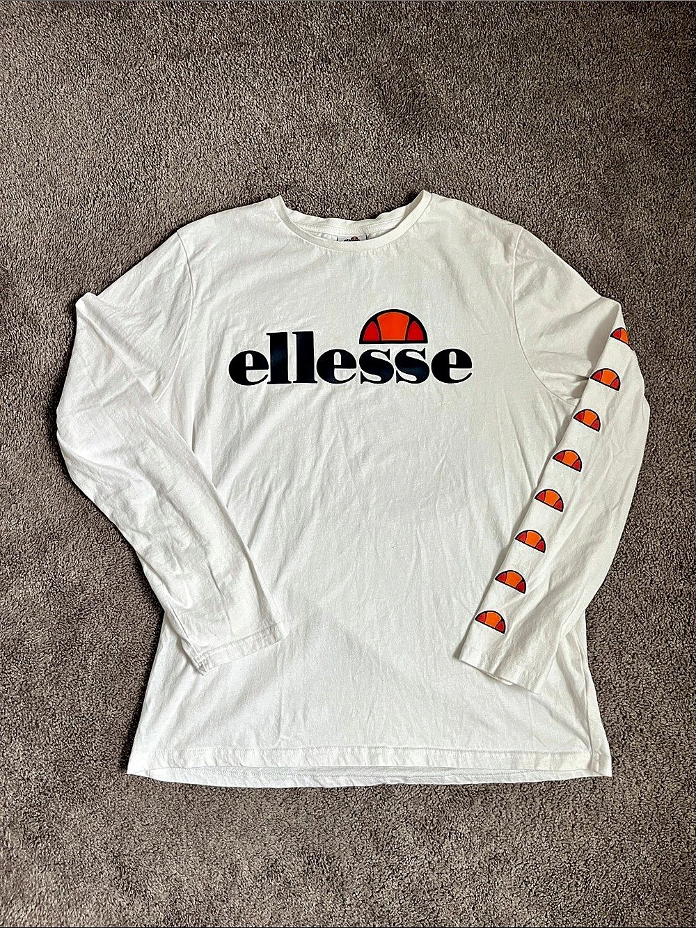 ellesse Tournamo Long Sleeve T-Shirt White & Orange Size XL